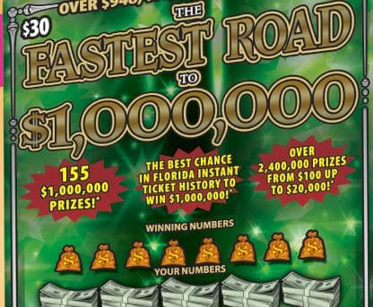 The $30 game, THE FASTEST ROAD TO $1,000,000, launched in February 2020 and features 155 top prizes of $1,000,000 and over $948 million in cash prizes! The game's overall odds of winning are one-in-2.79.
