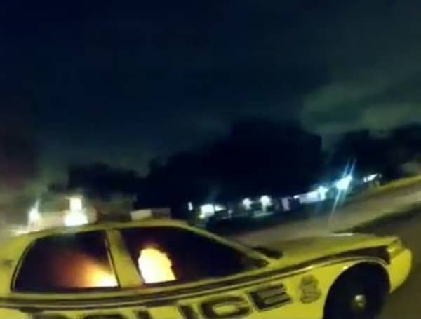 tampa police car on fire