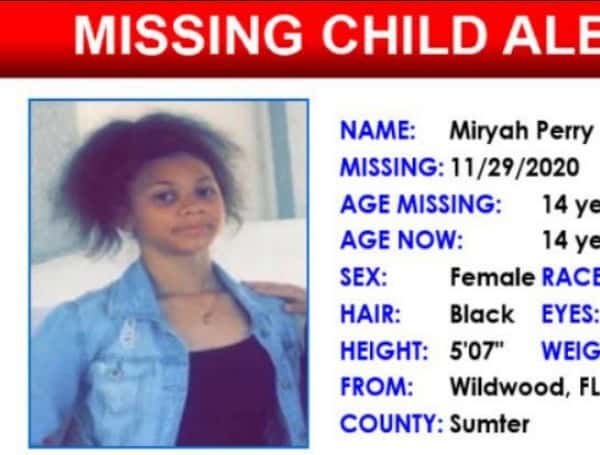 A Florida MISSING CHILD Alert has been issued for Miryah Perry, a black female, 14 years old, 5 feet 7 inches tall, 110 pounds, black hair and brown eyes, last seen in the area of Highway