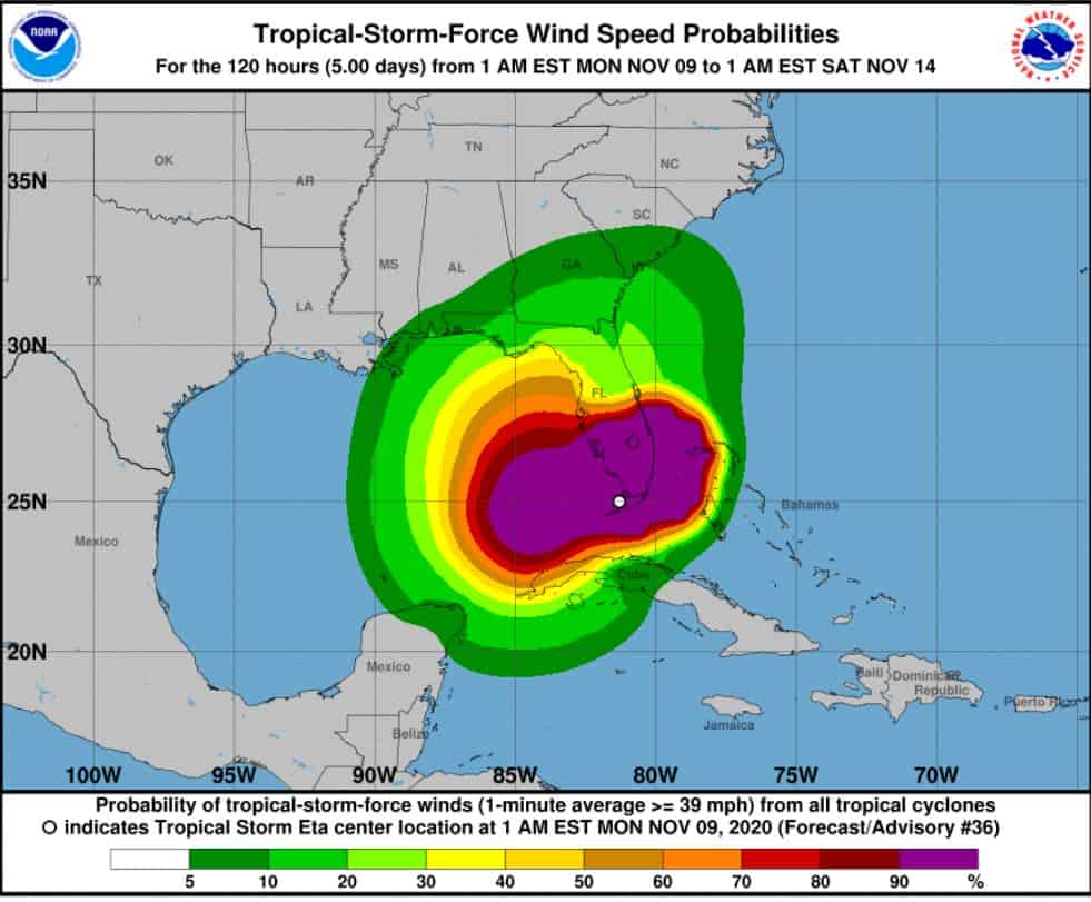 Wind from tropical storm Eta