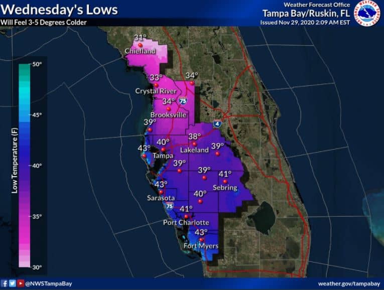 A strong cold front is moving into the Tampa Bay area Monday morning with isolated strong storms ahead of the front. These storms will be followed by some cold temps folks.