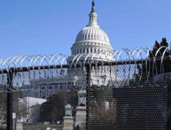 U.S. Capitol Behind Fence Walls Work