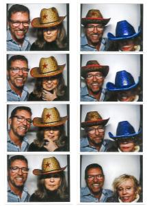 Two strips of photo booth-style photos taken at a Palm Beach party.