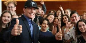 Musician Vanilla Ice poses with students at a previous Student Showcase of Films