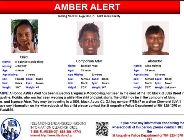 Florida Amber Alert for Elegance McGlocking a black female 6 years old 3 feet tall 45