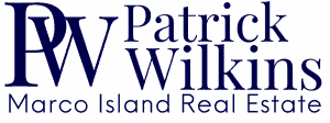 Navy Blue Logo on White Background with PW Initials and Patrick Wilkins with Marco Island Real Estate underneath