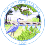 Belle Isle, Florida Seal which is circle with bird and bridge in the background
