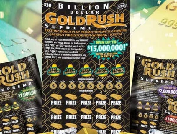 Today, the Florida Lottery announced that Bryan Allen, 50, of Pensacola, claimed a $15 million top prize from the BILLION DOLLAR GOLD RUSH SUPREME Scratch-Off game at the Lottery's Pensacola District Office. 