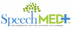 SpeechMED logo colored blue and green