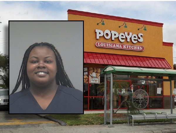 A Florida woman has been arrested after pulling a gun on an employee while at a Popeyes Drive-Thru window.