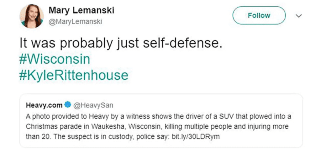 In the immediate aftermath of the Waukesha tragedy, Mary Lemanski, the social media director for the DuPage County Democratic Party, offered a series of hateful tweets.