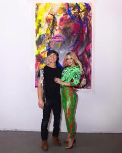 Artist Chance Watt and Model Yilena Hernandez at Art Basel