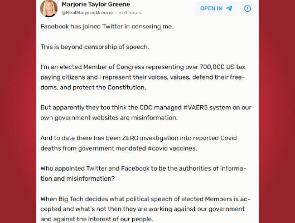 Facebook suspended the account of Republican Georgia Rep. Marjorie Taylor Greene for 24 hours on Monday, one day after Twitter permanently suspended her account over repeated violations of COVID-19 misinformation policies.
