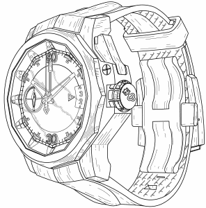 Black and white patent line drawing of a wrist watch patent