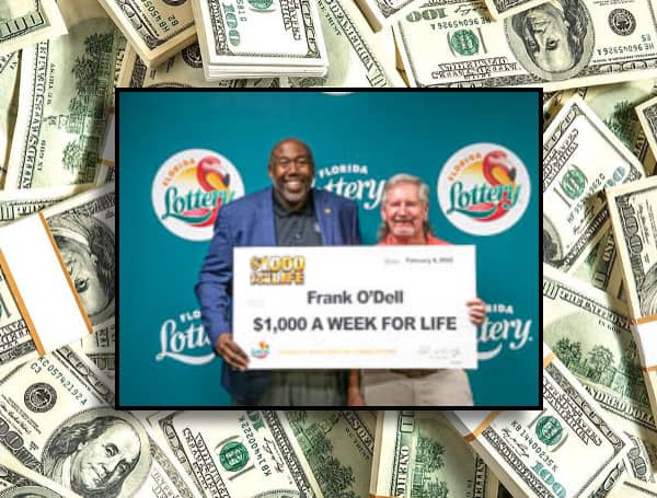 The Florida Lottery (Lottery) announces that Frank O’Dell, of Hernando, claimed a top prize from the $1,000 A WEEK FOR LIFE Scratch-Off game at Lottery Headquarters in Tallahassee He chose to receive his winnings as a one-time, lump-sum payment of $930,000.00.