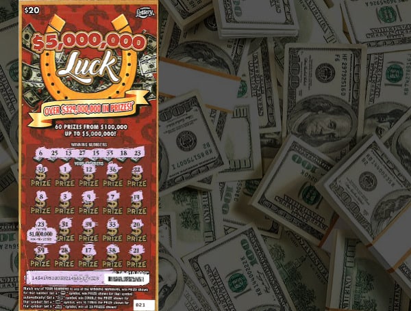 The Florida Lottery announced that Emilio Martinez, 27, of Clearwater claimed a $1,000,000 prize from a #5,000,000 LUCK Scratch-Off game scratch-off ticket.