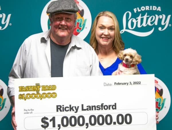 The Florida Lottery announced that Ricky Lansford, 68, of Sarasota, claimed a $1 million top prize from THE FASTEST ROAD TO $1,000,000 Scratch-Off game at Lottery Headquarters in Tallahassee.