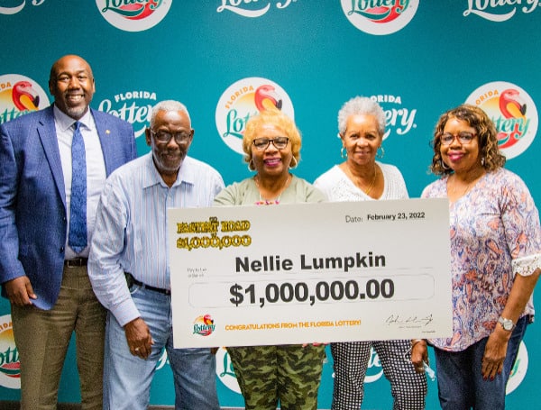 The Florida Lottery (Lottery) announces that Nellie Lumpkin, 66, of St. Petersburg, claimed a $1 million top prize from THE FASTEST ROAD TO $1,000,000 Scratch-Off game at Lottery Headquarters in Tallahassee. She chose to receive her winnings as a one-time, lump-sum payment of $790,000.00. 
