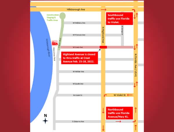 Temporary Road Closure N Highland Avenue to begin February 15, 2022 for Utility Construction Tampa