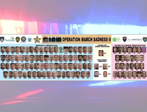 108 people in Florida were arrested during a six-day undercover human trafficking operation, "Operation March Sadness 2," which began on Tuesday, March 8, 2022.