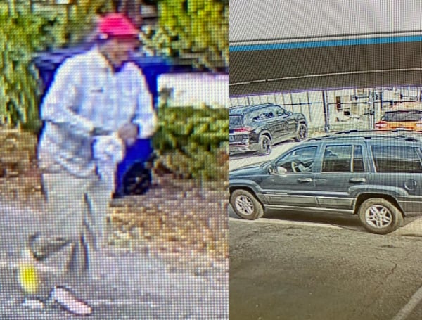 A man with a red baseball hat, mask, glasses, blue & white plaid shirt, khaki pants with one yellow shoe and one white shoe walked into the 5/3 Bank