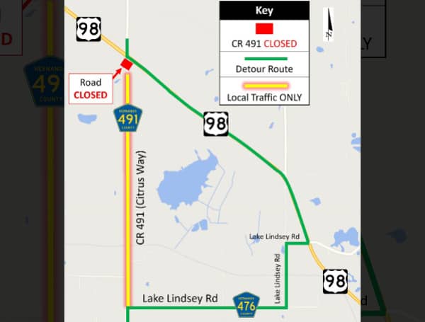 Beginning at 9 a.m. on Friday, March 18, 2022, County Road 491 (Citrus Way) is scheduled to close on the south side of the US 98 intersection. No access to/from CR 491 on the south side of US 98 will be available to drivers around-the-clock through approximately December 2022.
