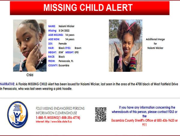 A Florida MISSING CHILD Alert has been issued for Naiomi Wicker, a black female, 14-years-old.