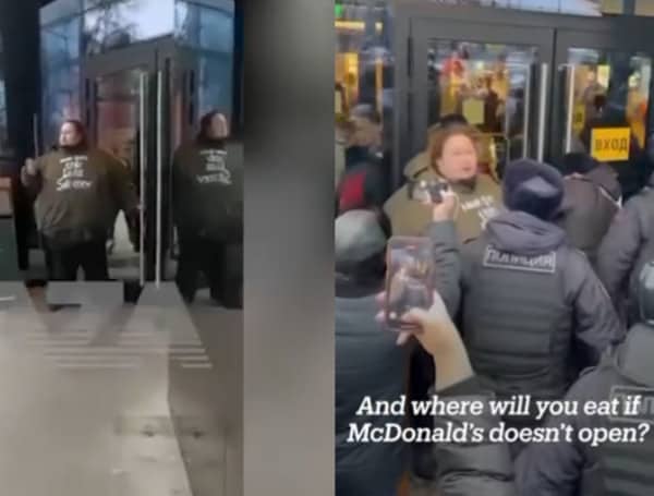 A Russian man chained himself to a McDonald’s restaurant in Moscow in protest to keep the location open amid nationwide closures related to the country’s invasion of Ukraine.