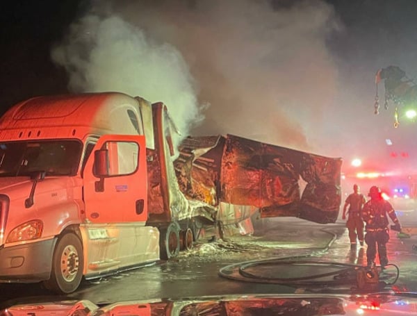 A semitruck carrying 1,000 pounds of cocoa caught fire early Monday, causing major delays in the southbound lanes of Interstate 95 in Volusia County.