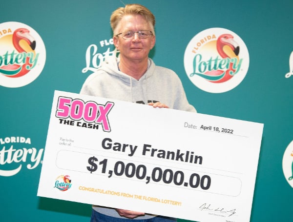  The Florida Lottery announced that  Gary Franklin, 52, of St. Petersburg, claimed a $1 million prize from the new 500X THE CASH Scratch-Off game at the Lottery Headquarters in Tallahassee.