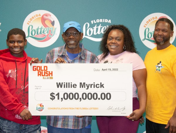 The Florida Lottery announced that Willie Myrick Jr., 57, of Lakeland, claimed a $1 million prize from the GOLD RUSH LIMITED Scratch-Off game at Lottery Headquarters in Tallahassee. He chose to receive his winnings in annual installments of $40,000 a year for 25 years. 