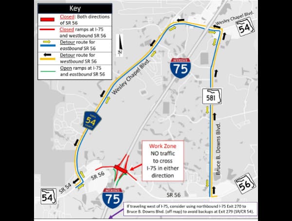 SR 56 to be closed at I-75 weekend of April 30, 2022