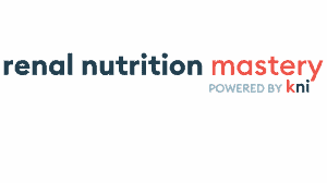 Red lettering spelling "Renal Nutrition Mastery", with smaller text beneath "Powered by KNI".