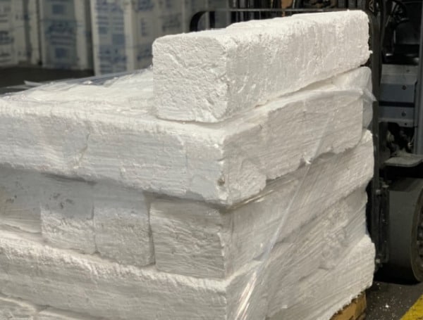 We recently installed a RUNI Styrofoam densifier that turns boxes full of Styrofoam packing materials from our set up area into neatly, compacted logs. The machine can run 10 hours straight and the logs are stacked and palletized so that our recycling vendor can easily