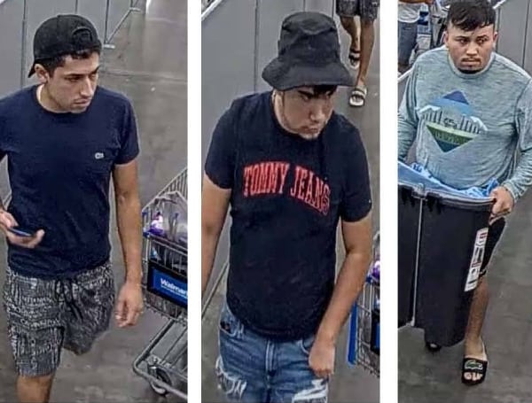 Police are searching to identify three men that stuffed jewelry into a trash can and beat feet from a Walmart location. 