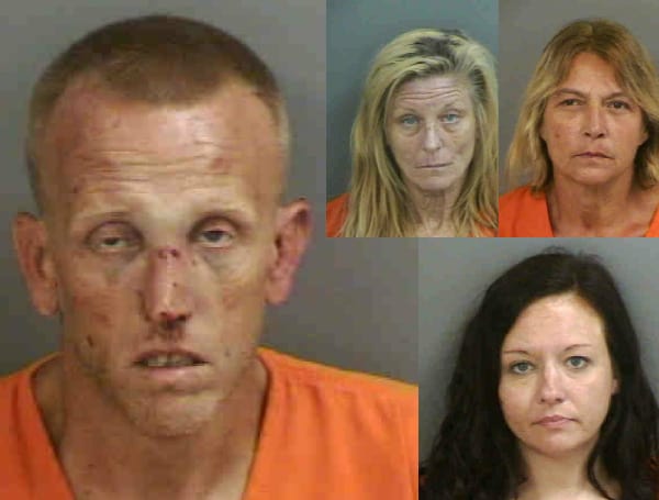 Deputies arrested four people, including two convicted felons, and recovered fentanyl, meth, cocaine, and other harmful drugs while responding to a report of a battery on Sunday morning.