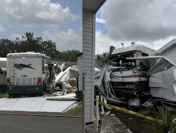 Luckily nobody was injured when the driver of a motor home lost control of his rig in Buttonwood Bay this morning, according to officials.