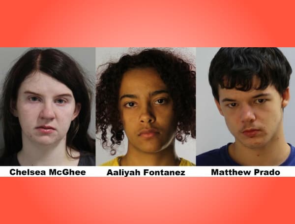 On Thursday, June 9, 2022, Polk County Sheriff’s detectives arrested 18-year-old Chelsea May McGhee of Tampa, 17-year-old Aaliyah Fontanez of Lutz, and 16-year-old Matthew Prado of Polk City, for armed burglary after they broke into two vehicles and stole two firearms in Lakeland.