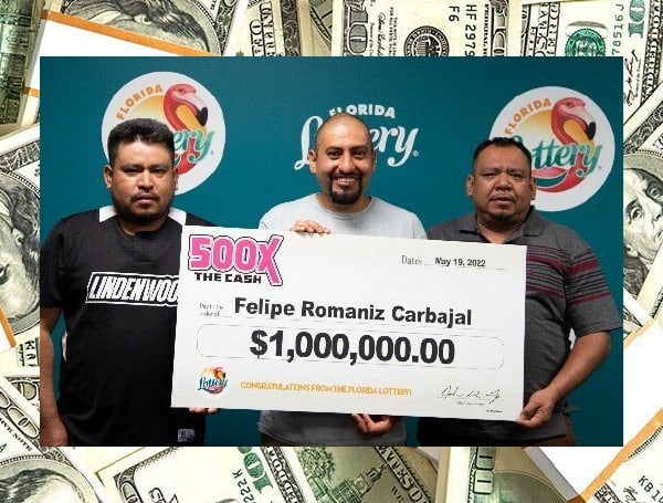 The Florida Lottery announced that  Felipe Romaniz Carbajal, 36, of Tampa, claimed a $1 million prize from the 500X THE CASH Scratch-Off game on May 19, 2022, at Lottery Headquarters in Tallahassee.