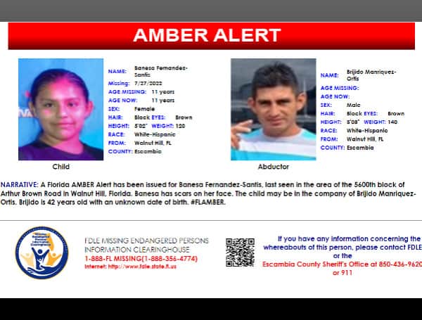 Florida Department Of Law Enforcement has issued an Amber Alert out of Escambia County, Florida. 