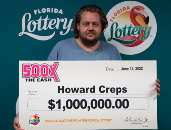 Today, the Florida Lottery announced that Howard Creps, 40, of Land O' Lakes, claimed a $1 million prize from the 500X THE CASH Scratch-Off game at Lottery Headquarters in Tallahassee.