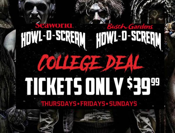 College students can face their fears for less this fall during Howl-O-Scream at SeaWorld Orlando or Busch Gardens Tampa.