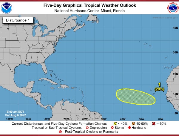 A tropical wave is forecast to move off the west coast of Africa later this weekend, according to the National Hurricane Center.