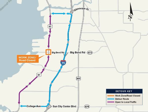 US 41 (Tamiami Trail) Closing this Weekend at Big Bend Road