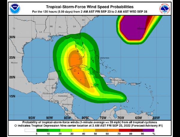 Tropical Depression 9 is roughly 1,200 miles southeast of Florida, and National Hurricane Center models show Pasco County is included in the five-day forecast.  