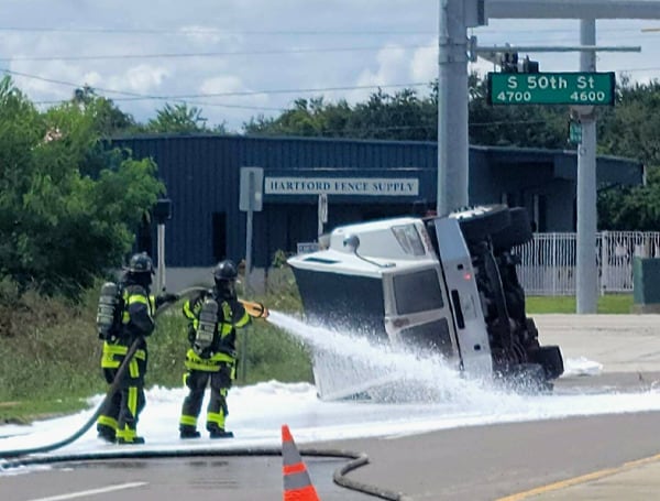 Hillsborough County Fire Rescue responded to an overturned tanker Sunday afternoon at US 41 and Madison Avenue. 