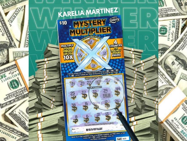 Today, the Florida Lottery announced that Karelia Martinez, 47, of Riverview, claimed a $1 million top prize from the MYSTERY MULTIPLIER Scratch-Off game at Lottery Headquarters in Tallahassee.