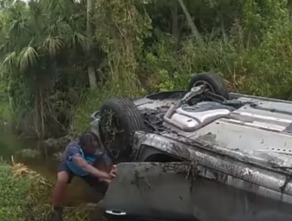 An Amazon delivery driver assisted deputies in rescuing two people trapped in an overturned vehicle that landed in a Florida canal.