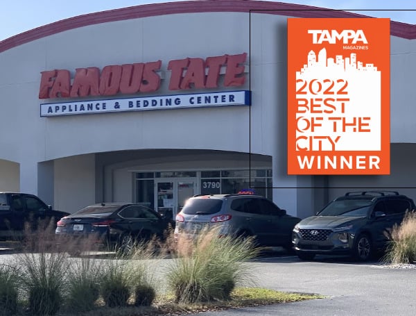  Famous Tate Appliance & Bedding Centers was named a Winner in the Home Renovation Supply category on TAMPA Magazines’ 2022 Best of the City list.