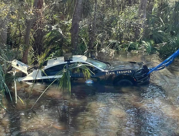 A Florida Highway Patrol car caught in the wrath of Hurricane Ian, was pulled from the flood waters in Hardee County caused by Hurricane Ian. 
